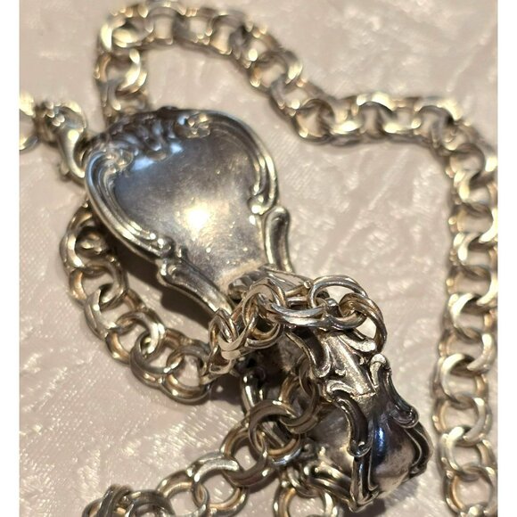 Vintage Sterling Silver Spoon Handle Pendant Necklace Double Curb Chain HS106 - Picture 7 of 11